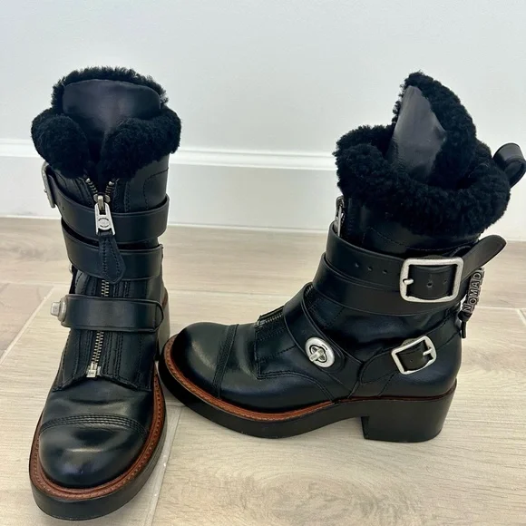 Coach Black Combat Boots with Silver Details - Picture 6 of 6